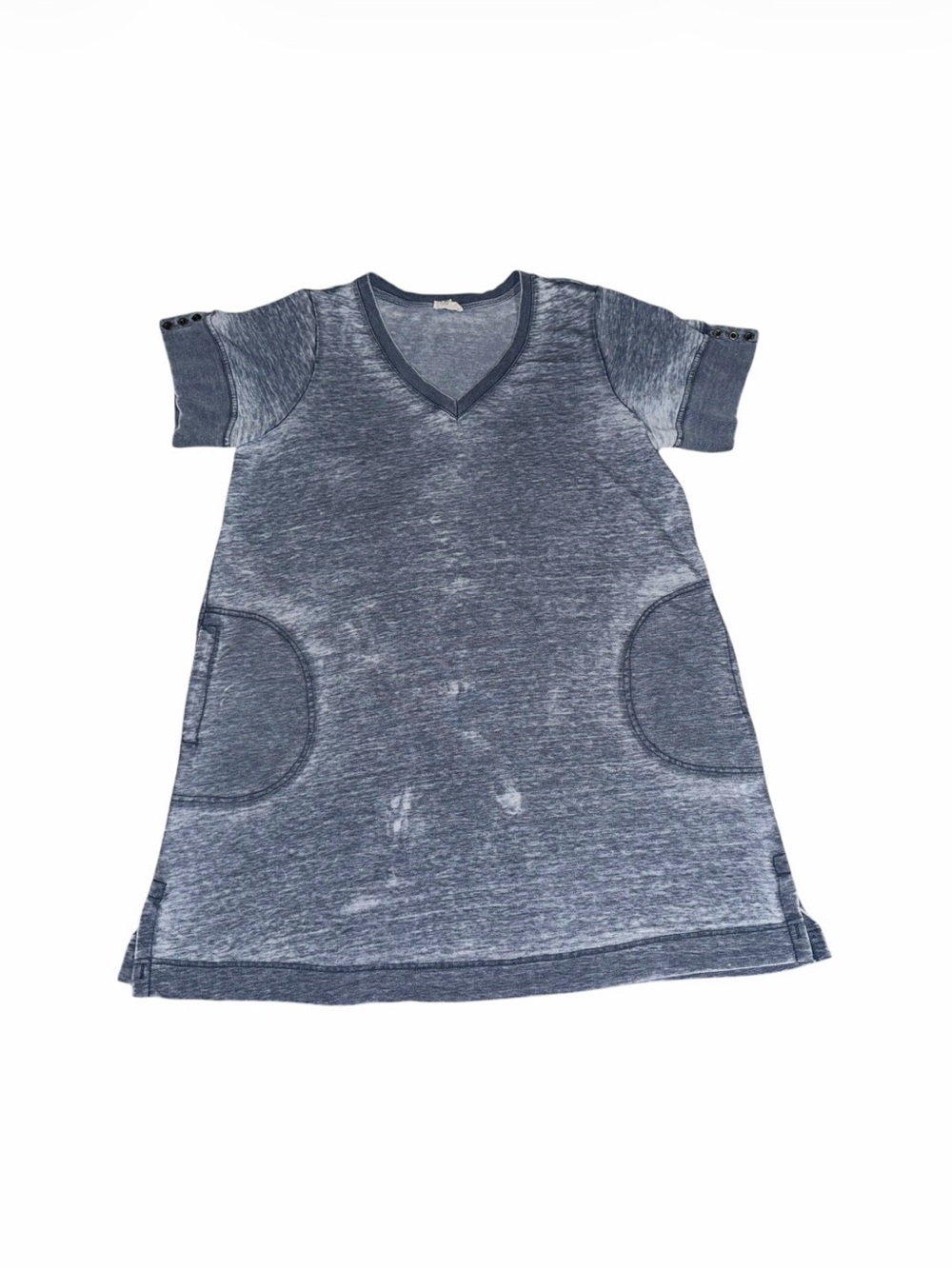 Acid Washed Blue Short Sleeve V-Neck Dress